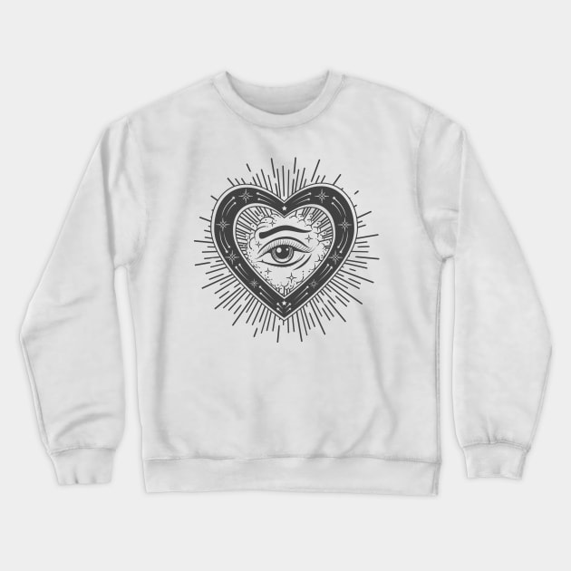 Eye of Providence tattoo. Masonic symbol. All seeing eye inside shape of heart. Symbol of Sacred geometry, religion, spirituality, occultism. Crewneck Sweatshirt by devaleta